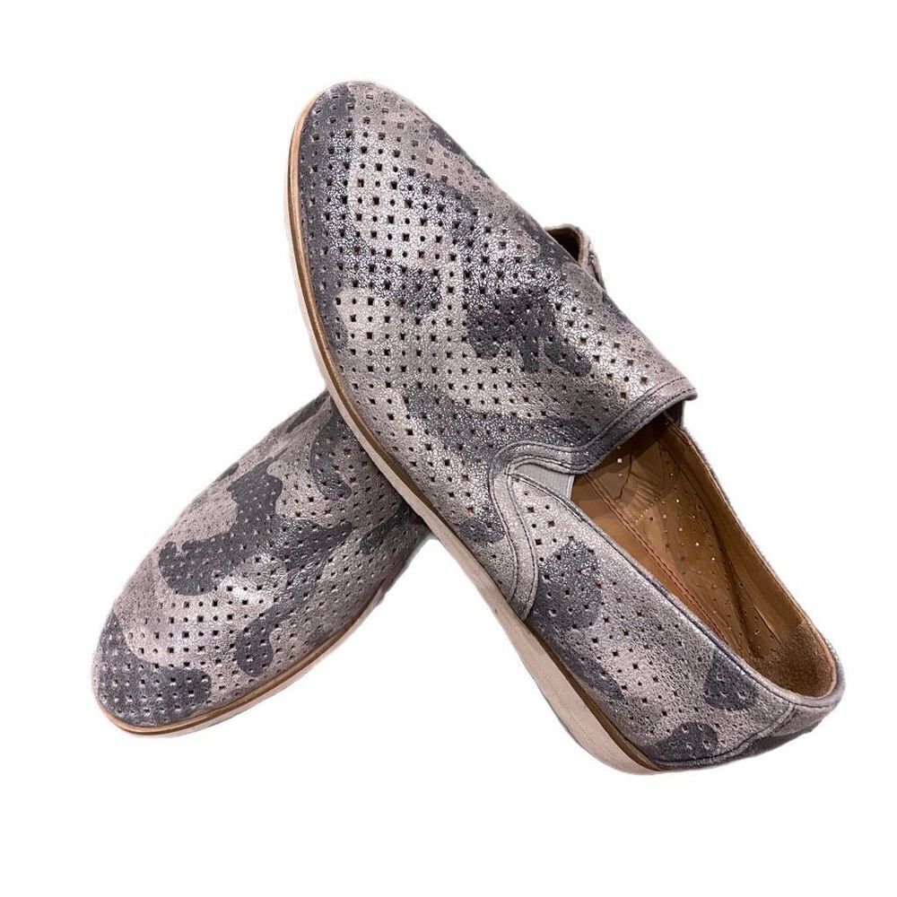 Trask Andi Pewter Perforated Camouflage Flats